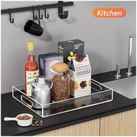 Plateau de service en acrylique transparent personnalisé, directement de l'usine, plateau décoratif avec poignées, plateau en acrylique en gros pour la cuisine