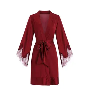 Robes trois quarts en Satin pour femmes, habit de luxe en Nylon et néodyme, couleur rouge, avec noeud X à long, vente en gros