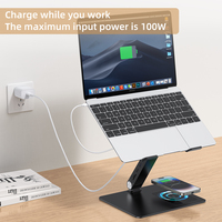 Support ergonomique pliable et réglable pour tablette avec chargeur sans fil, en métal et en aluminium, pour ordinateur portable avec station d'accueil