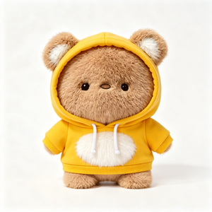 Orsetto di peluche alla moda <span class=keywords><strong>con</strong></span> cappuccio, morbido e soffice, in pelliccia riccia, <span class=keywords><strong>con</strong></span> <span class=keywords><strong>felpa</strong></span> gialla <span class=keywords><strong>con</strong></span> coulisse - Product Image 1