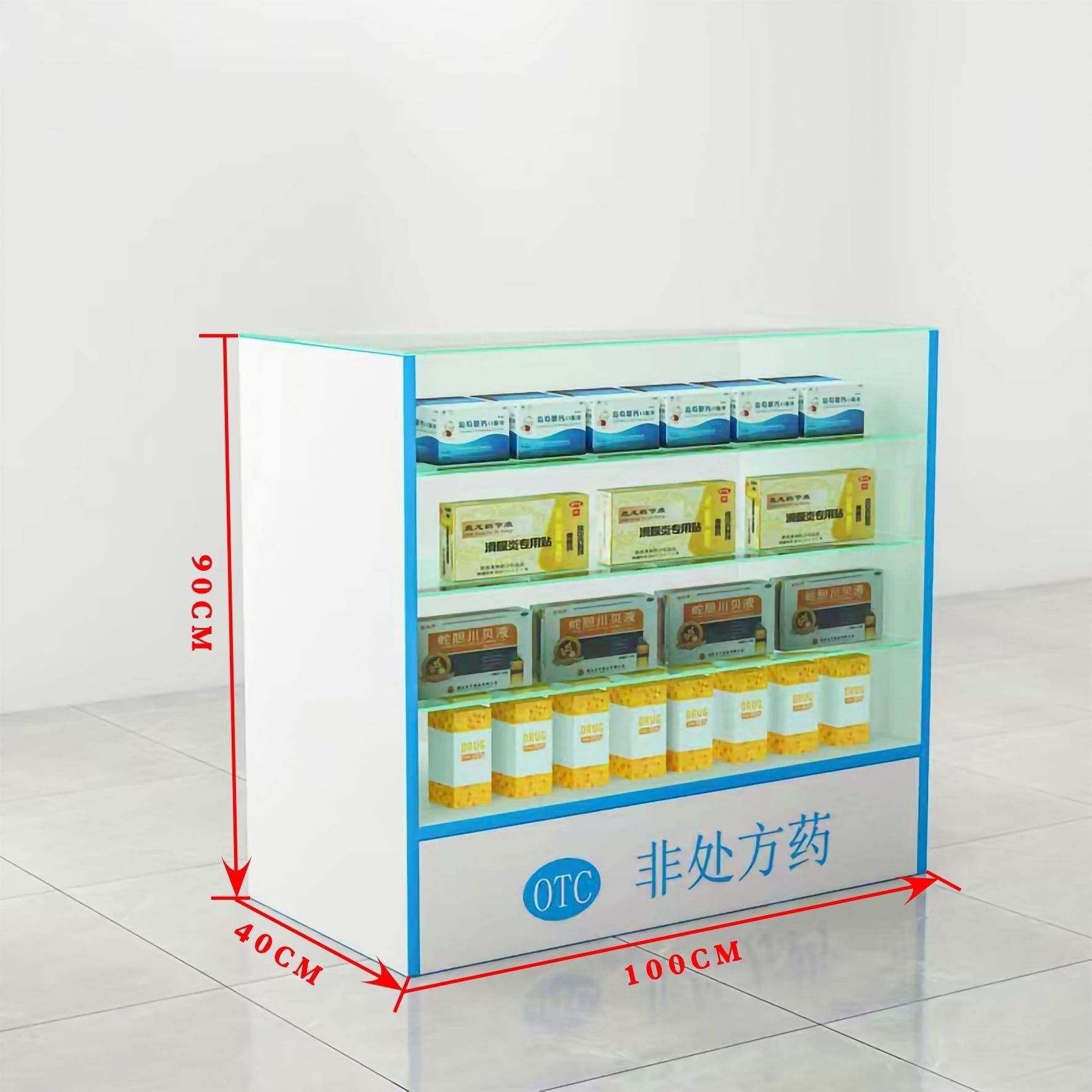Meuble vitrine en verre trempé + bois 100*40*90cm