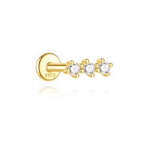 Clou d'oreille minimaliste classique en argent sterling S925 plaqué or, hypoallergénique, à dos plat, pour cartilage, pour femme - Product Image 5