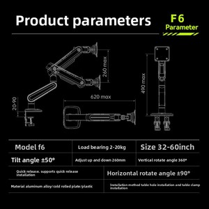 ขาตั้งจอเกมมิ่ง NB ERGONOMIC รุ่นใหม่ สำหรับจอแบน/จอกว้างพิเศษ/จอกว้างโค้ง ขนาด 32-<span class=keywords><strong>60</strong></span> นิ้ว รับน้ำหนักได้มาก รองรับมาตรฐาน <span class=keywords><strong>VESA</strong></span> รุ่น F6 - Product Image 6