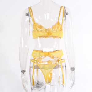 Ensemble de lingerie jaune décolleté à armatures, lingerie <span class=keywords><strong>Sexy</strong></span> avec broderies florales, taille S M L, 2022 - Product Image 6