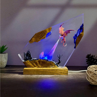 Lámpara Nocturna Decorativa 3D de Resina Epoxi con Cristal, Modelo Dragón