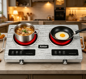Table de cuisson infrarouge double Amor, 4000W, deux brûleurs, commande tactile et à bouton, 6 fonctions, pour tous types d'ustensiles de cuisine - Product Image 4
