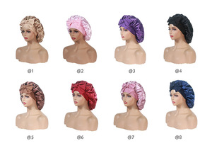 Bonnet <span class=keywords><strong>de</strong></span> nuit en satin double couche avec bord large bonnet <span class=keywords><strong>de</strong></span> douche en imitation soie extensible pour la beauté et les soins personnels - Product Image 6