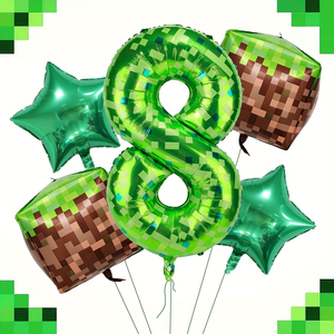 Kit de globos de papel de aluminio Digital Green Pixel Miner de 40 pulgadas Incluye números de película de poliéster 0-9 para fiesta de <span class=keywords><strong>cumpleaños</strong></span> de videojuegos - Product Image 5
