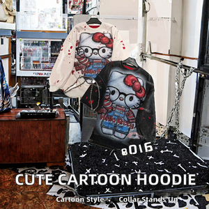 <b>Women's</b> Cute Cartoon Puff Printed <b>Long</b> Sleeve Sweatshirt <b>Hoodie</b> Stand Collar Casual Anti-Shrink Breathable Eco-Friendly Front - Product Image 2