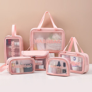 Tote Bag da viaggio in TPU borsa da donna trasparente rosa per cosmetici con cerniera trasparente in plastica smerigliata borsa per il trucco - Product Image 1