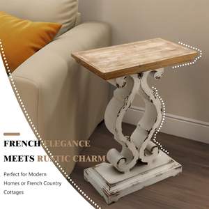 PARISLOFT Table console rustique en bois 19,8 L x 27,5 H avec étagère et base sur piétement, meuble de salon marron antique et blanc - Product Image 4