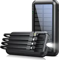 Eingebaute Kabel Solar Power Bank 20000mAh Power Bank Solar 30000mah Zelle USB C mit 4 Ausgang 3 Eingänge