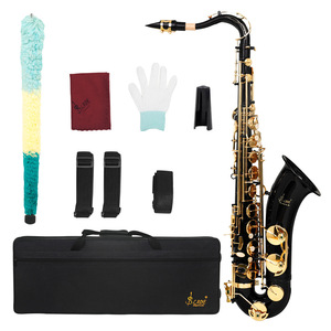 Saxophone soprano SLADE en laiton <span class=keywords><strong>noir</strong></span> avec motif gravé doré, saxophone Bb courbé avec boutons en nacre blanche pour débutant adulte - Product Image 3