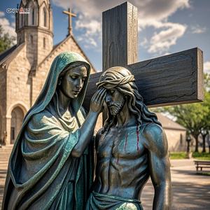 Decorazione cattolica cristiana statua in bronzo sesta stazione Veronica a grandezza naturale pulire il volto di gesus famoso gesus 14 stazioni scultura in ottone - Product Image 2