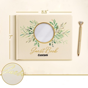 FSC-Livro de visitas de casamento em linho com folha de ouro personalizada ISO com caneta e cartões de mesa - Product Image 2