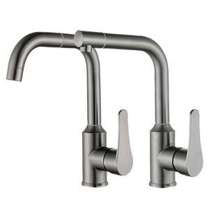 Fregadero de cocina de acero inoxidable con grifo empotrado de un solo orificio, acabado en gris bronce cepillado - Product Image 3