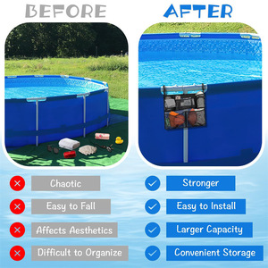 กระเป๋าเก็บของตาข่ายอเนกประสงค์สำหรับสระว่ายน้ำชายหาดกลางแจ้ง 4-6 ช่องแบบพกพาพับได้สีดำ - Product Image 1