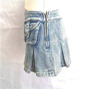 China Factory Fashionable Chic Ladies <b>Denim</b> <b>Skirt</b> Washed Stretchy Slim Fit <b>Pleated</b> <b>Skirt</b> Spring Streetwear - Product Image 4
