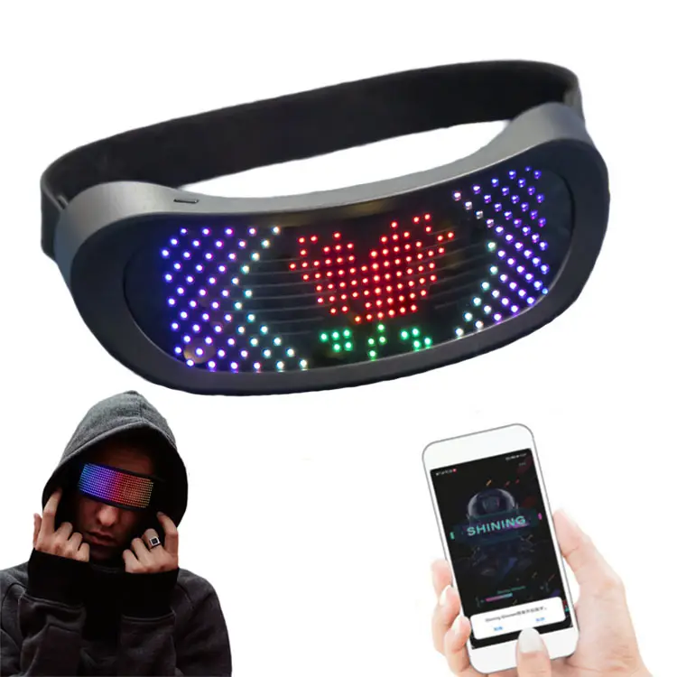 LED Smart App Bluetooth Programable Multicolor Luminoso Iluminar Gafas Fiesta Gafas de sol Gafas LED inalámbricas