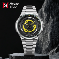 Jam Tangan Pria NS Never Stop N944 Model Roda Berputar, Modifikasi Fashion Kasual, Laris Manis, Bahan Stainless Steel, Tahan Air, Quartz