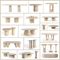 Table basse ovale en travertin côtelé de style français moderne, idéale pour villas et hôtels de charme (vente en gros)
