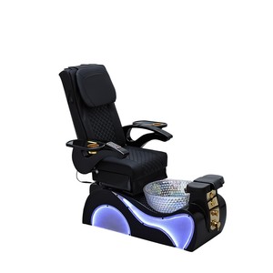 Muebles para Salón de Uñas, Silla de Pedicura Eléctrica Reclinable Negra y Dorada con Masaje, Spa para Pies, Lujo, con Luces LED - Product Image 3