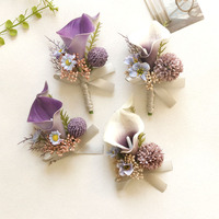 Ensemble de boutonnières de mariage Calla Lily aux couleurs vives pour le marié et les garçons d'honneur, violet, bleu, bordeaux, rouge, fleurs artificielles en PU effet toucher réel