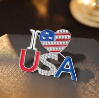 Broche Cœur Patriotique USA en Strass, Alliage Plaqué Argent, Cadeau pour Mariage et Fête de l'Indépendance du 4 Juillet