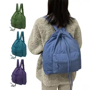 On-time Dispatch Wholesale Lightweight Nylon Fabric Backpack Practical Versatile School Bag Backpack with Long Soft Drawstring