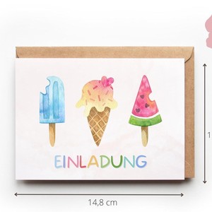 Juego de Tarjetas de Invitación de Helado de Verano, Papel Rectangular Personalizado, Barnizado Mate, Impresión Digital Hecha a Mano para Cumpleaños - Product Image 5
