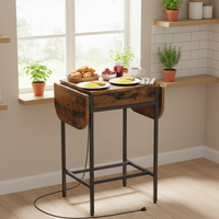 Table à manger moderne OEM carrée pliable avec prise électrique, design extensible à rabat et tiroir de rangement