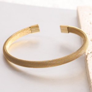 Stainless Steel Mesh <b>Cuff</b> <b>Bracelet</b> 7MM Elastic Geometric Design Unisex Fashion Jewelry Gold <b>Silver</b> Black Color Options - Product Image 5