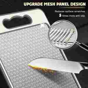 Planche à découper beige en acier inoxydable SS304 double face, résistante aux rayures, écologique, recyclable, compatible lave-vaisselle, pour la cuisine - Product Image 2