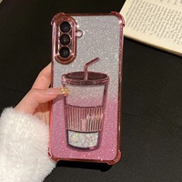 Coque de téléphone Thé au lait sable mouvant pour Samsung A57 A16 A13 et iPhone séries 11-18, coque arrière antichute à quatre coins