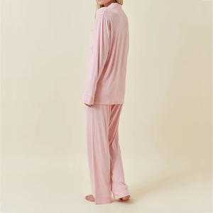 Women's Cozy Knit Pajamas Set Long Sleeve Lapel Button-Down Top Full Length Pants Loungewear Turn-down Collar Soft <strong>Pyjama</strong> - Product Image 3