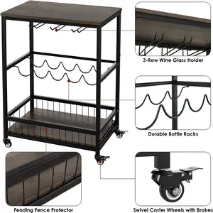 Estantes de vino y soportes de vidrio Carrito de servicio de bebidas de vino rodante de cocina Carrito de Bar de vino