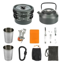Batterie de cuisine pour camping en plein air, bouilloire et théière en alliage d'aluminium oxydé dur de 0,8 L avec réchaud à tasses pour les pique-niques et les aventures en plein air