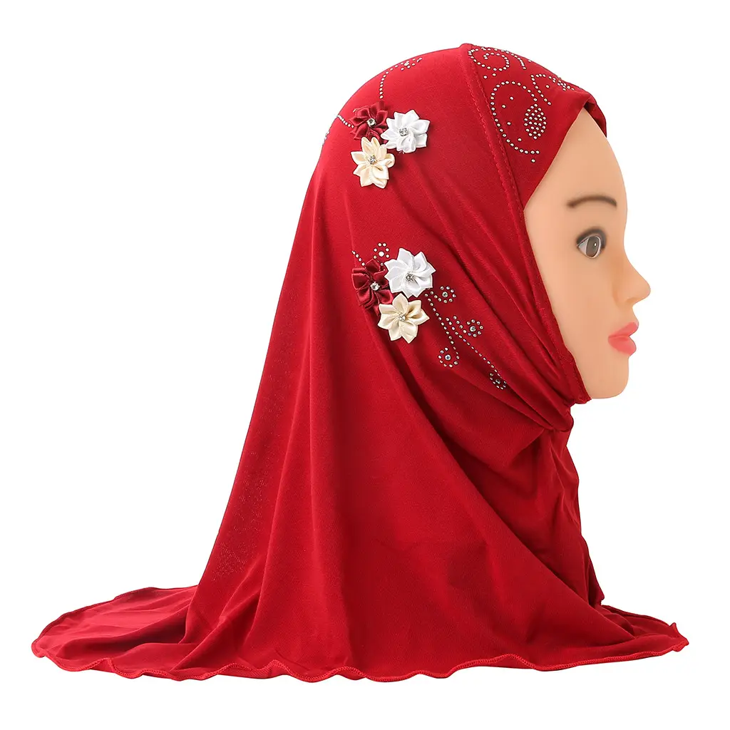 Foulard arabe avec broderie hijab pour petite fille de 2 à 6 ans avec six fleurs pour enfants