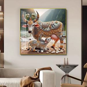 Venta al por mayor de fábrica: Cuadro de porcelana de cristal personalizado con diseño de ganado, vacas y animales, para decoración de sala de estar con LED - Product Image 4