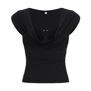 Conjunto de Dos Piezas Negro Y2K para Mujer, Top Corto Drapeado con Hombros Descubiertos, Camiseta Ajustada Estilo Urbano, Atuendo Sexy - Product Image 6