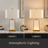 Lampe de table en verre texturé ondulé de luxe, cadre en métal doré avec abat-jour en tissu, AC85 265V E27, lampe de chevet pour la décoration de la maison