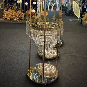 Clair Acrylique Cristal Perlé Rideau Grand Fleur Stand Or Métal <span class=keywords><strong>De</strong></span> Mariage Passerelle Route Guide Ornement pour Centres <span class=keywords><strong>De</strong></span> Fête - Product Image 3