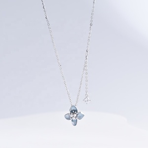 custom plata 925 sterling silver <b>cheap</b> enamel minimalist necklace wholesale designer flower clover pendant necklaces for girls - Product Image 1