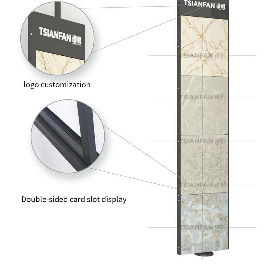 Expositor de cerámica giratorio de gran tamaño con diseño chino para sala de exposición, con paneles de baldosas de piedra de madera para muestras.