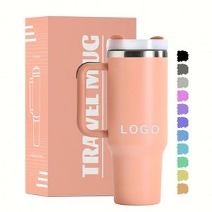 Gobelet isotherme personnalisé de 40 oz en acier inoxydable à double paroi, tasse à café isolée sous vide de 40 oz, tasse de voyage pour voiture avec poignée et couvercle à paille - Product Image 1