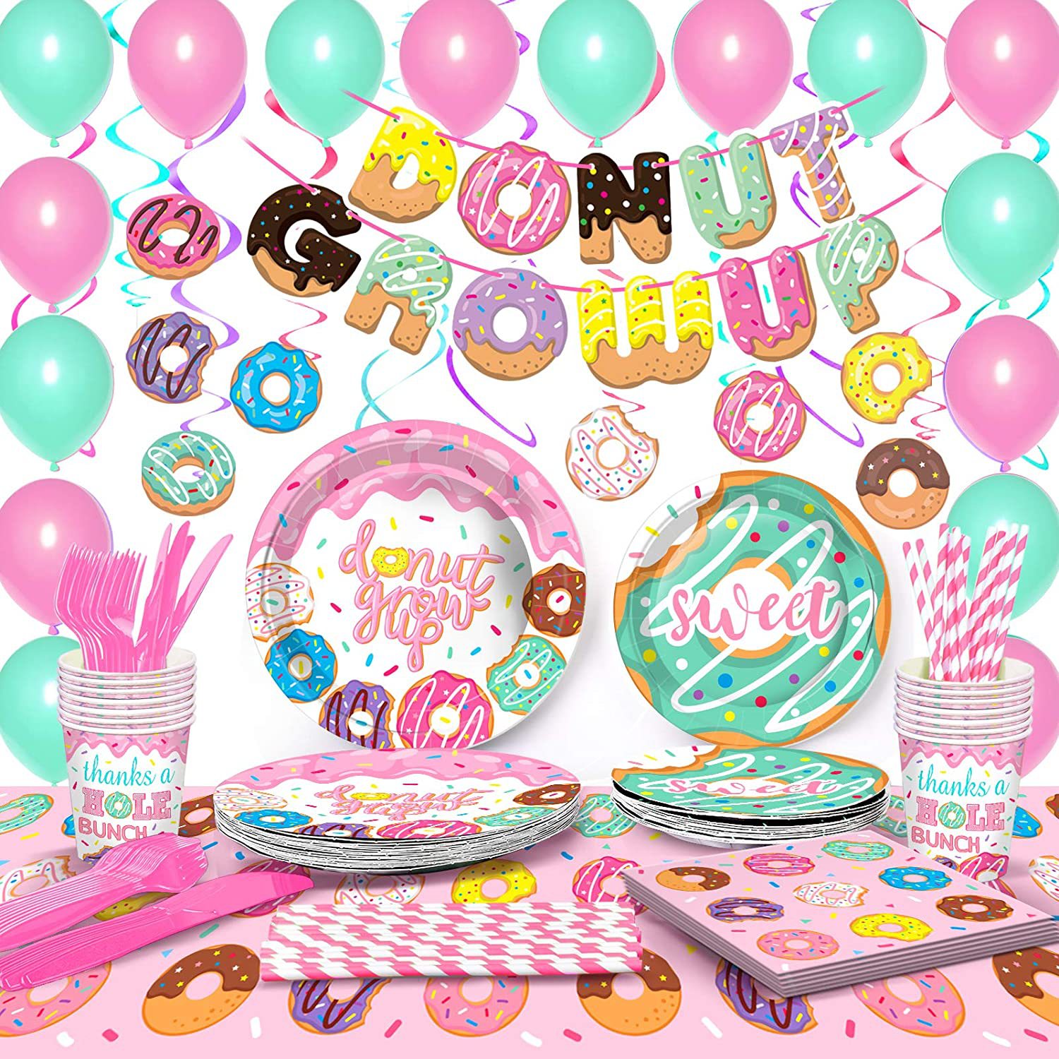 DIWULI Set Palloncini Per 2° Compleanno - Tema Donut - 5 Pezzi XL Con Numero 2, Ciambella E Stelle