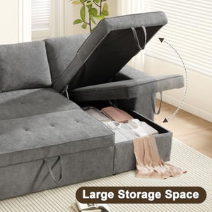 Sofá Cama Extraíble con Espacio de Almacenamiento, Sofá Cama en Forma de L Reversible con Otomana Móvil, Tapizado en Chenilla - Product Image 3