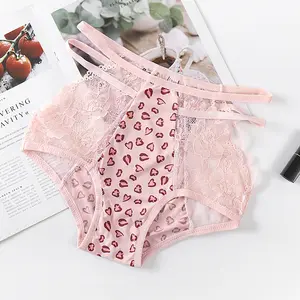 Sous-vêtements Sexy en dentelle rose imprimé léopard pour femmes, sous-vêtements sexuels japonais romantiques pour femmes