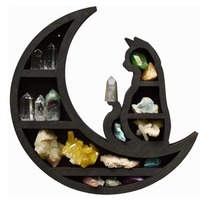 Étagère en bois sur pied pour salle de bain, style gothique, sorcière, rustique, bohème, avec cristaux de pierres de phase de lune croissante