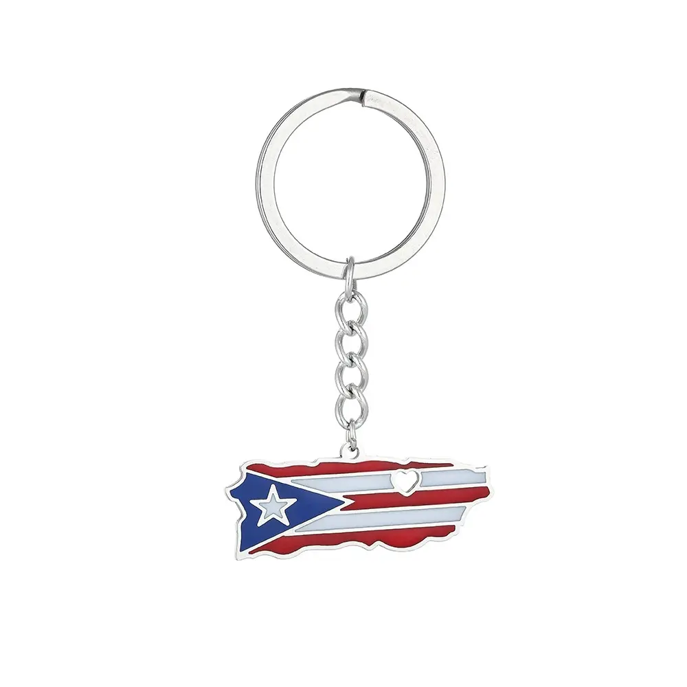 Tùy chỉnh chất lượng cao puerto Rico bản đồ cờ Keychain Unisex phong cách dân tộc đa năng titan thép phụ kiện trong kho